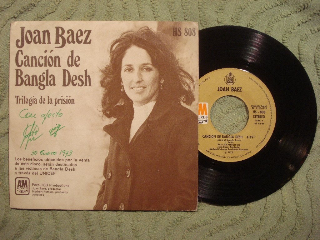 Joan Baez 7" Vinyl Single: ‘Song of Bangla Desh’ (Spanje), Ophalen of Verzenden, Zo goed als nieuw, Pop