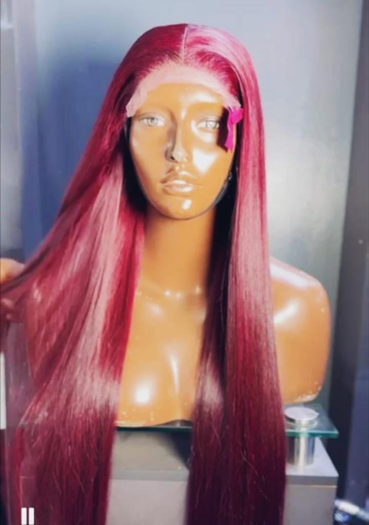 Lange bordeauxrode pruik met lace front, Ophalen of Verzenden, Nieuw, Pruik of Haarverlenging