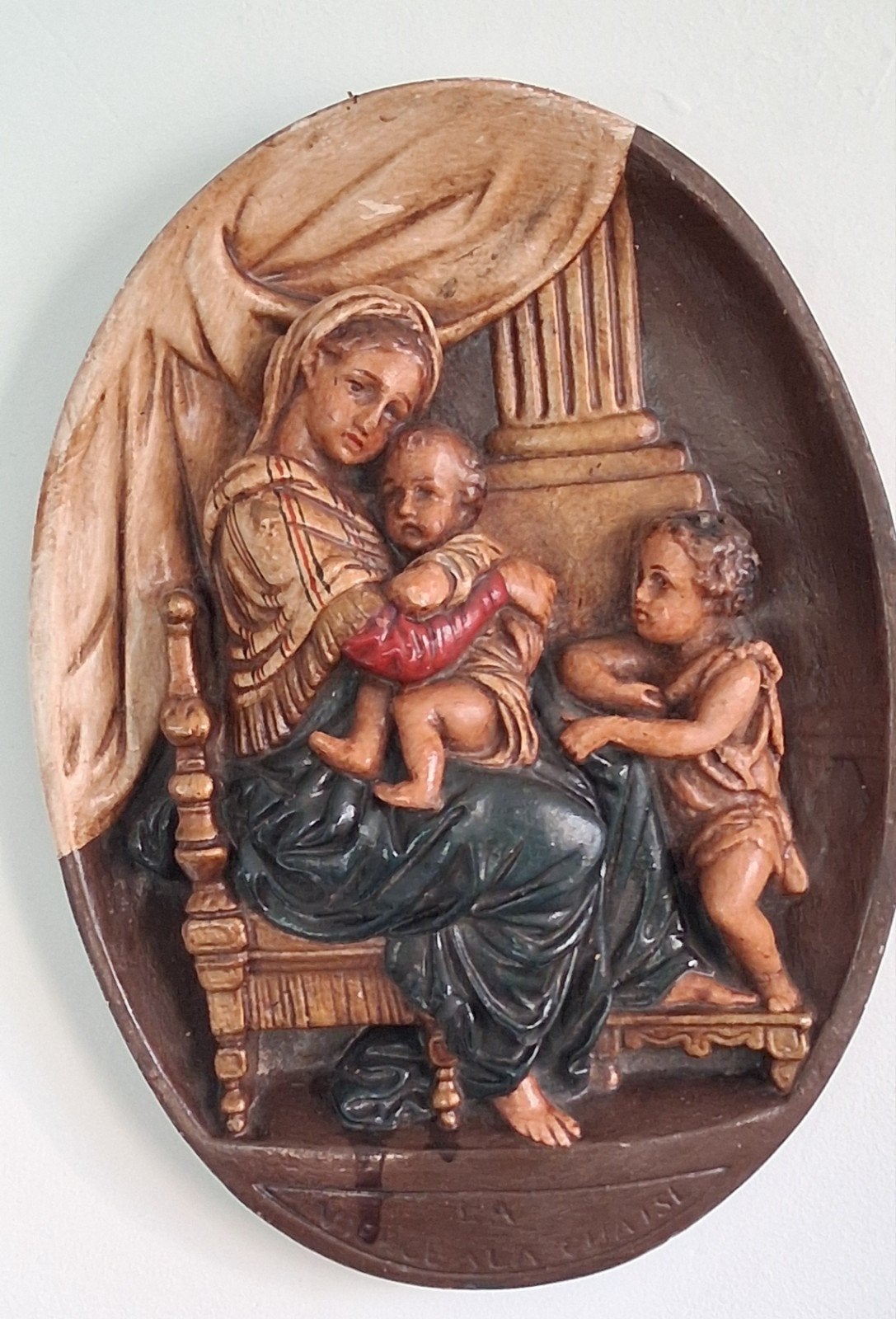 La Vierga à la chaise. Wandplaquette. Ca 1900. 22/30 cm., Ophalen, Gebruikt, Beeld(je), Christendom | Katholiek