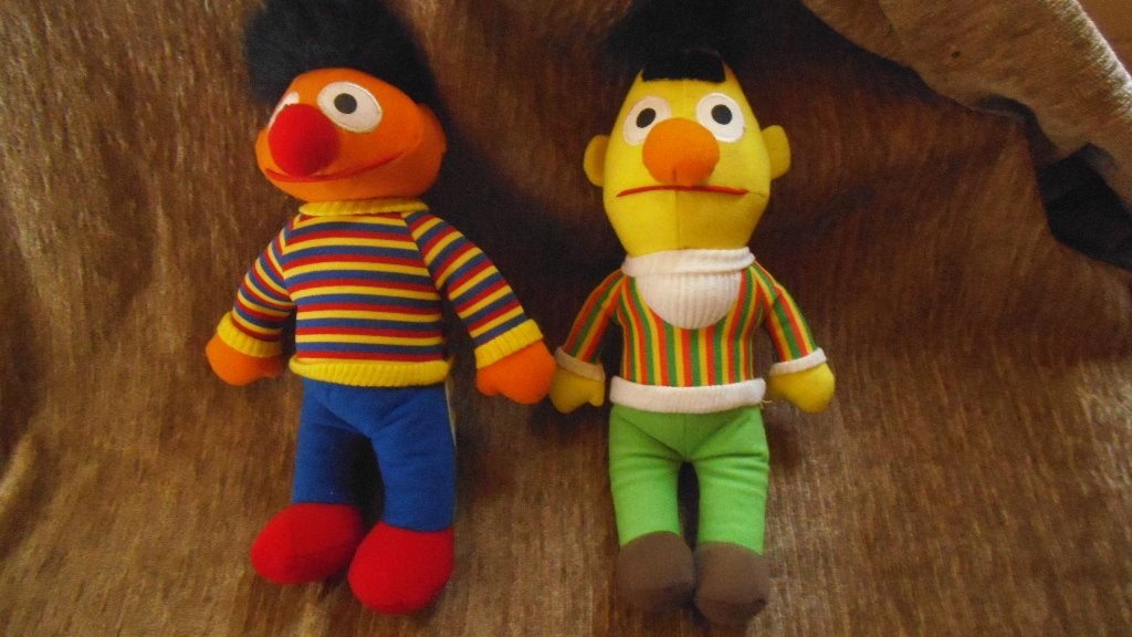 bert en ernie poppen, Ophalen of Verzenden, Gebruikt, Overige typen