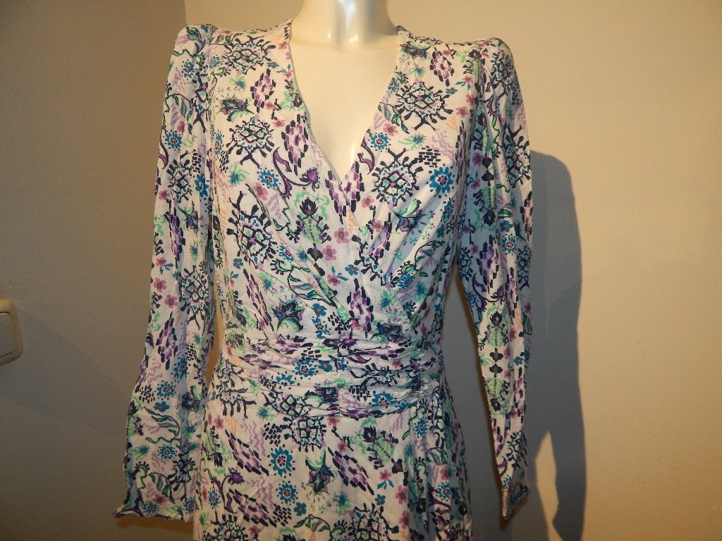 Dante 6 heerlijke jurk kleur print zwierige rok v hals 4/42, Overige kleuren, Verzenden, Maat 42/44 (L), Knielengte