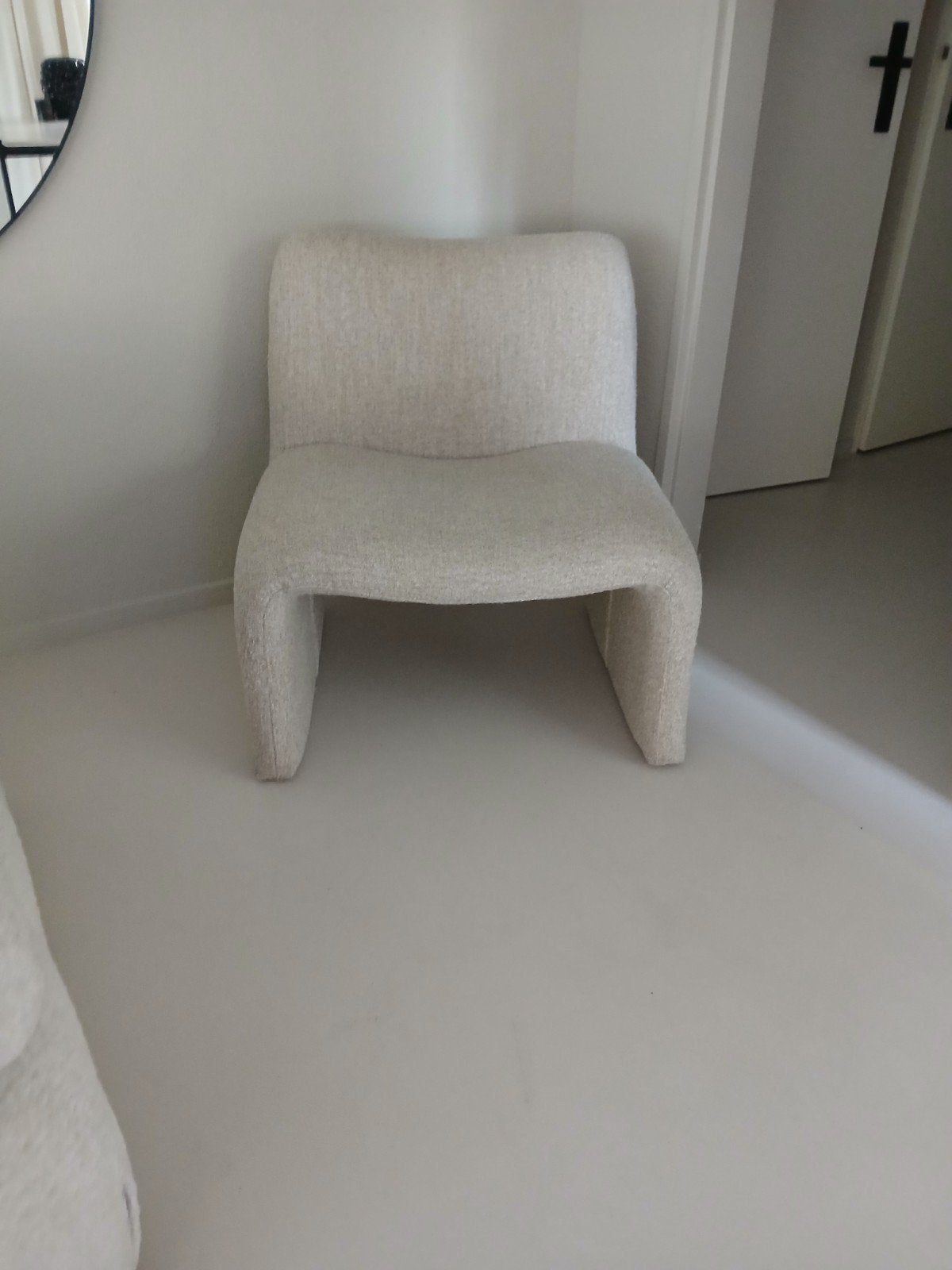 Moderne Bouclé Fauteuil - Crème Wit Japandi, Huis en Inrichting, Ophalen, Wit, Modern, Bouclé, Zo goed als nieuw