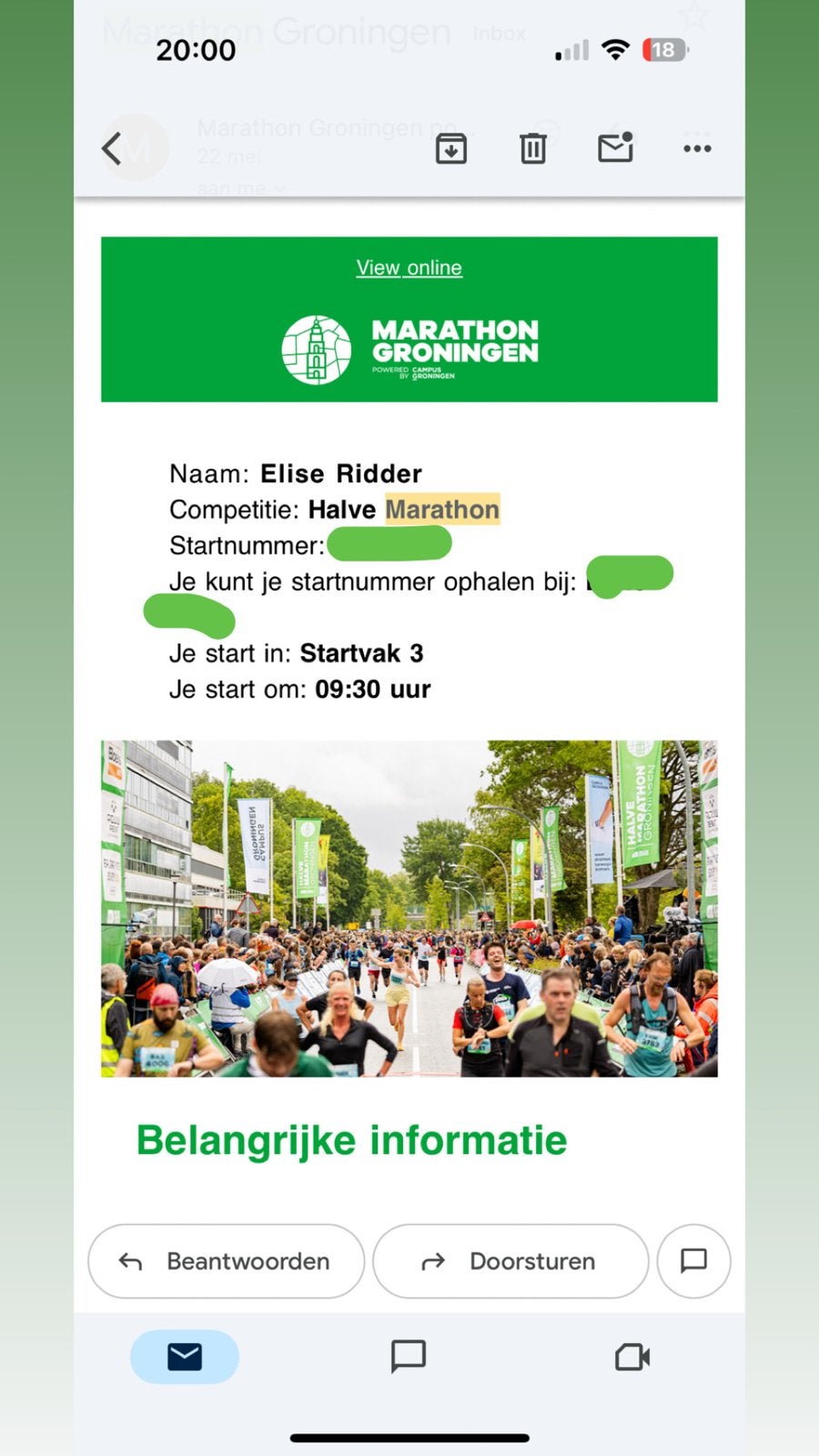 Halve marathon Groningen startbewijs, Eén persoon, Mei