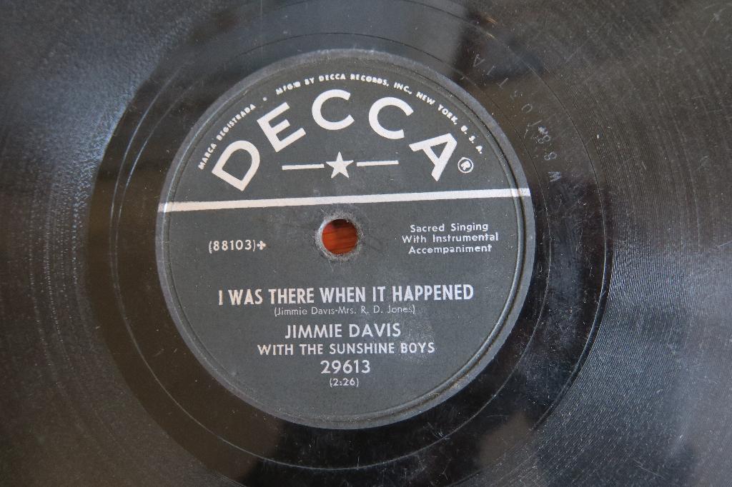 Jimmie Davis I Was There When It Happened 78 toeren 78 rpm, Cd's en Dvd's, Ophalen of Verzenden, Voor 1960, Gebruikt, 10 inch