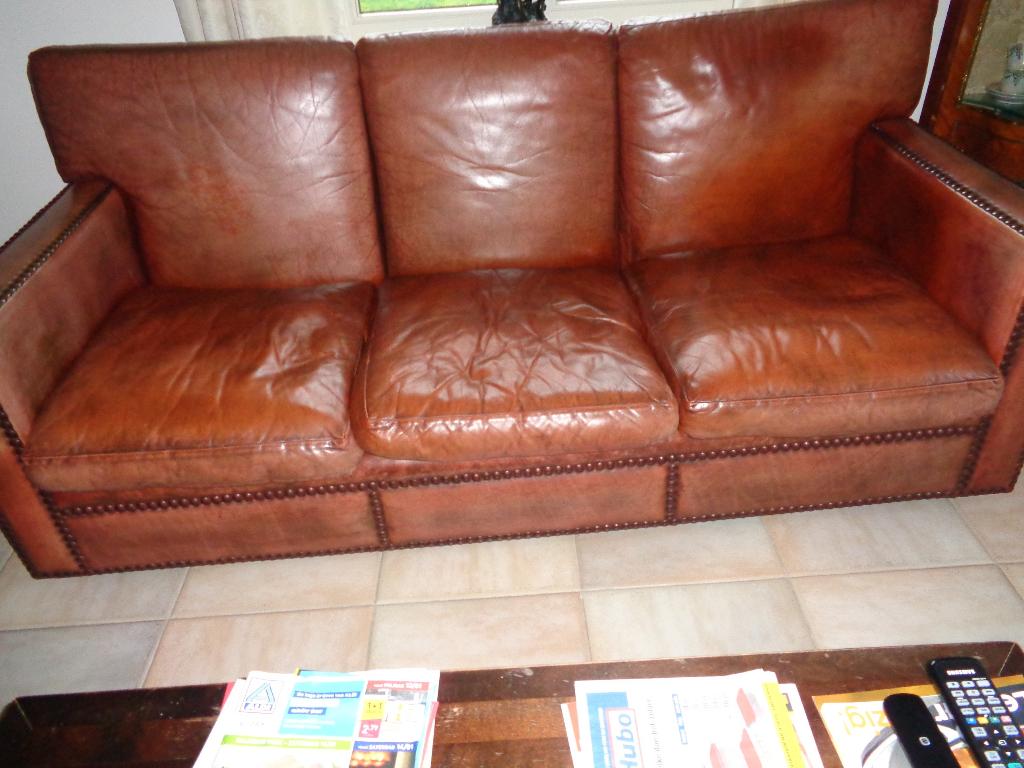 *Prachtige originele antieke BOLTON 3-zit in dik buffelleder, Huis en Inrichting, Banken | Sofa's en Chaises Longues, Gebruikt