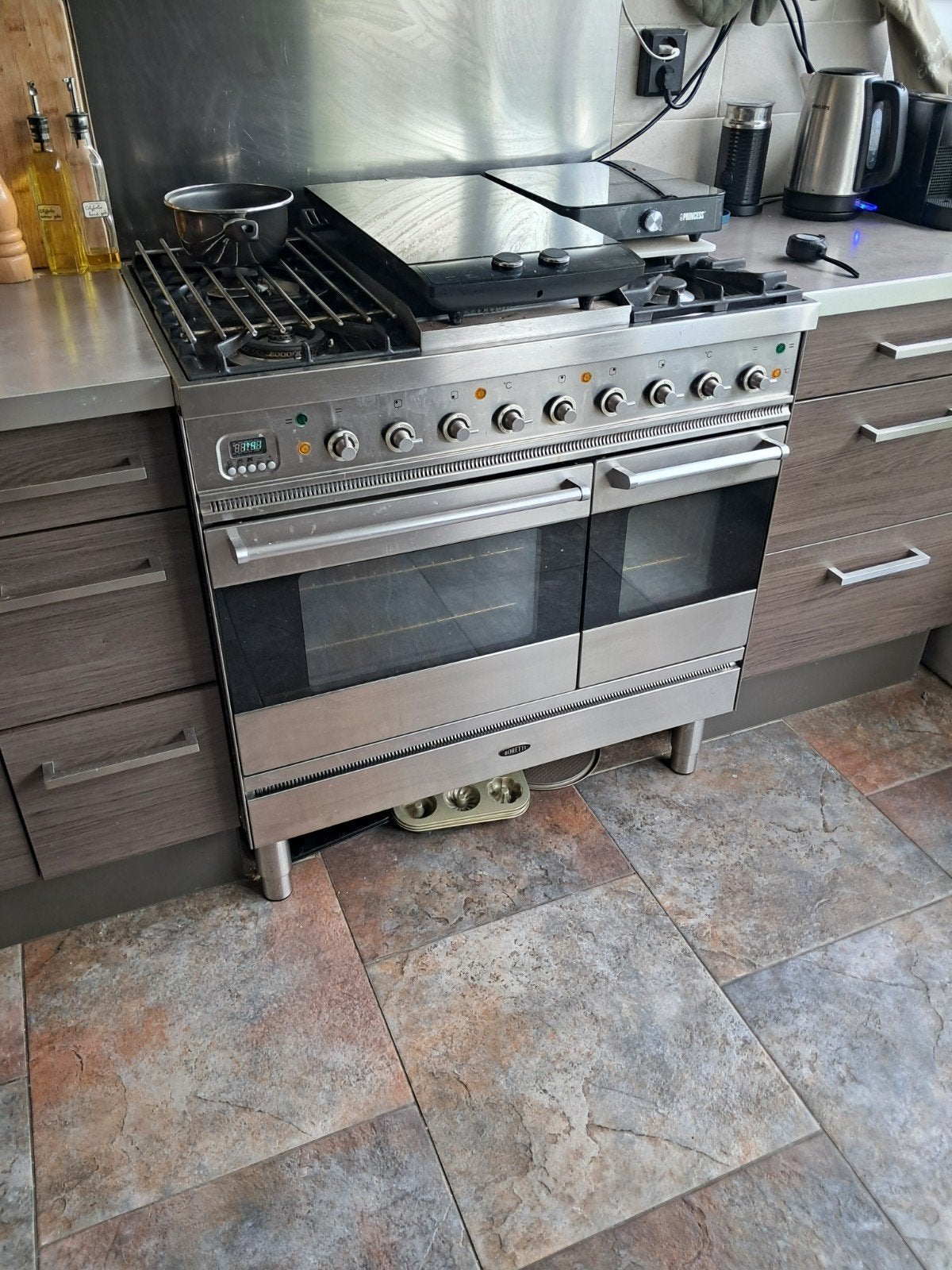 Vrijstaand gasfornuis met dubbele oven, Witgoed en Apparatuur, Ophalen, Gebruikt, 60 cm of meer, Gas