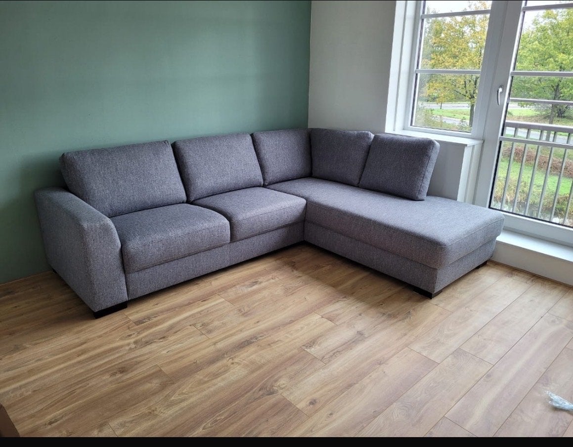 Grijze hoekbank van Trendhopper, 4 jaar oud, Huis en Inrichting, Ophalen, Hoekbank, Zo goed als nieuw, Stof