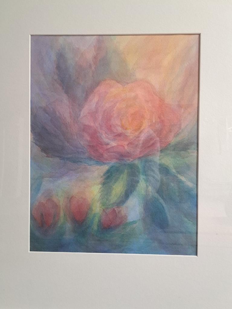 Aquarel bloem ingelijst, Antiek en Kunst, Kunst | Tekeningen en Foto's, Ophalen of Verzenden