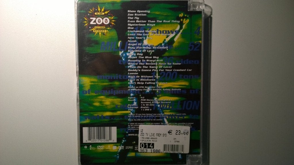 U2 - ZooTV Live From Sydney (DVD), Alle leeftijden, Ophalen of Verzenden, Zo goed als nieuw