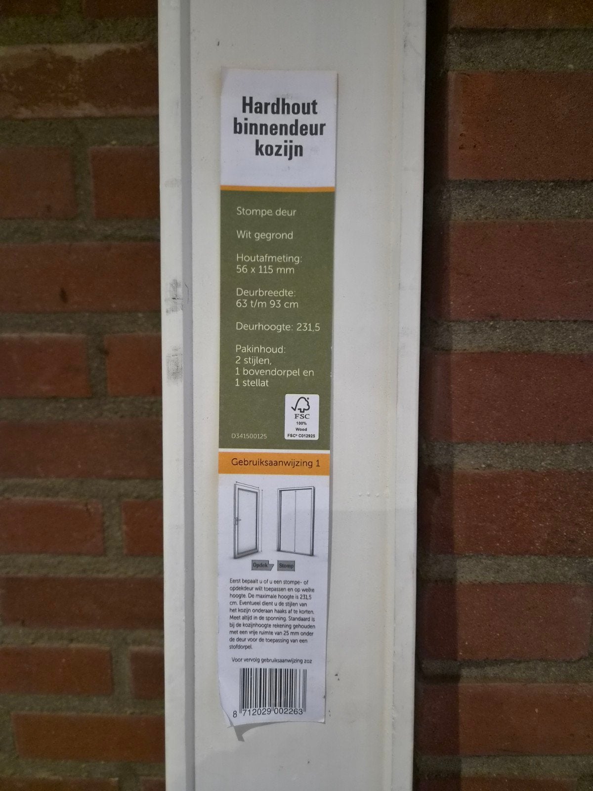 Hardhouten binnendeurkozijn, wit gegrond, Ophalen, 80 tot 100 cm, 215 cm of meer, Binnendeur