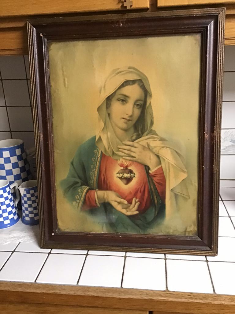 Oude lijst met prent heilige Moeder Maria, Antiek en Kunst, Antiek | Religie, Ophalen of Verzenden