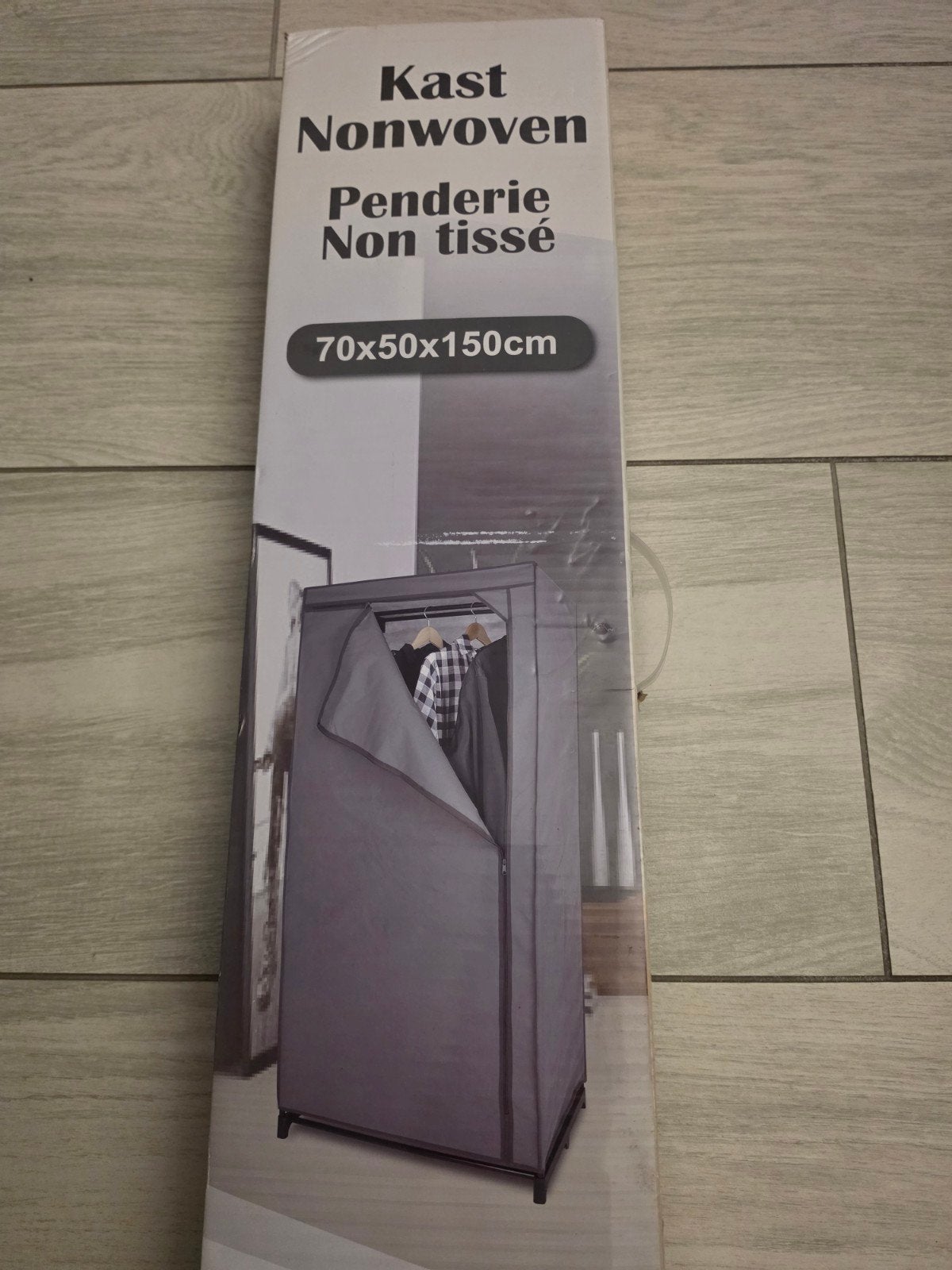 Non-woven opvouwbare kledingkast 70x50x150cm - Grijs, Kunststof, Modern, functioneel, Nieuw, 150 tot 200 cm