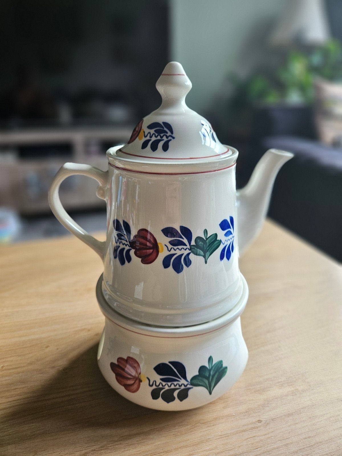 Boerenbont Theepot met rechaud, Gebruikt, Overige merken, Ophalen of Verzenden, Aardewerk
