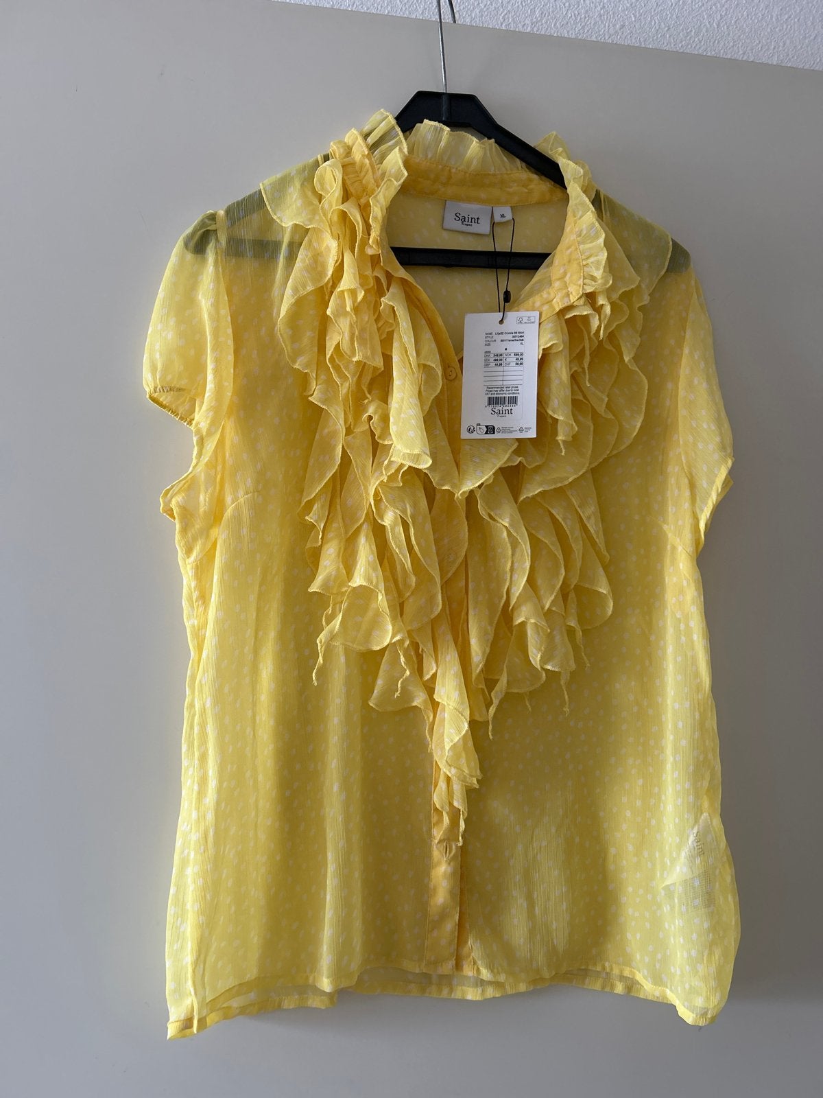 Saint Tropez Gele Blouse met Ruches en Stippen - Nieuw, Ophalen of Verzenden, Nieuw, Maat 42/44 (L), Geel