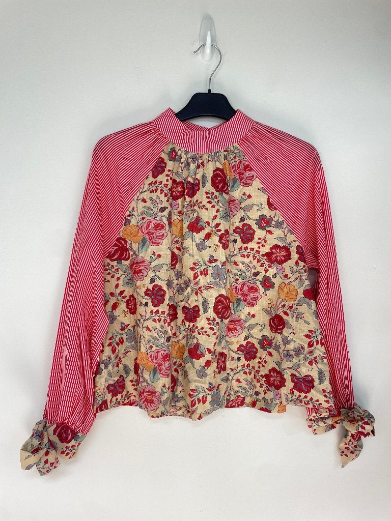 Balc Julia blouse maat S floral gestreept raglan rood beige, BALC SAS, Balc, Ophalen of Verzenden, Zo goed als nieuw