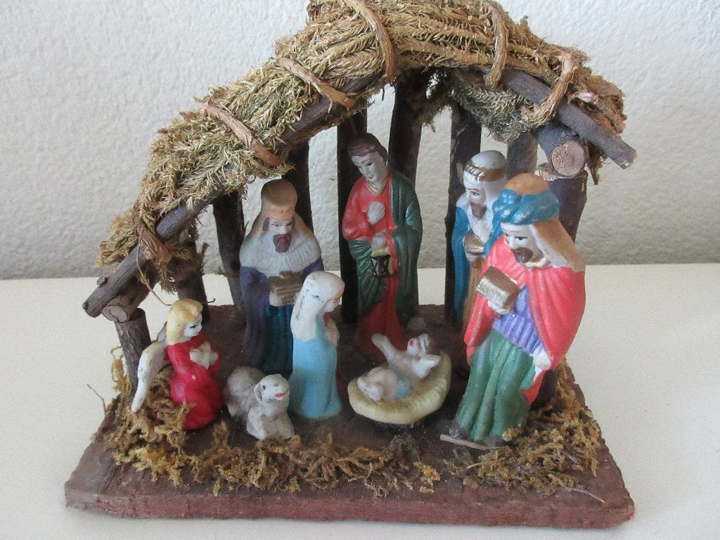 Kerststalletje met beeldjes/kerstfiguurtje vintage, Ophalen of Verzenden, Zo goed als nieuw