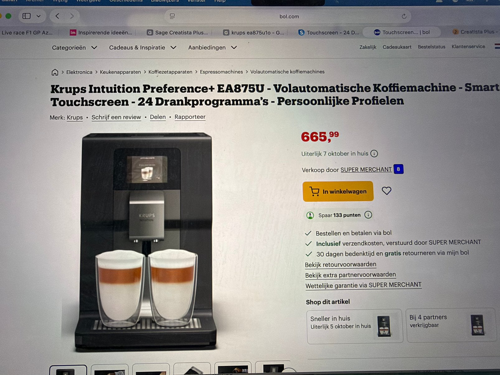 Krups Automatic Espresso Intuition Preference+ EA875U10, Ophalen of Verzenden, Nieuw, Espresso apparaat, Koffiebonen