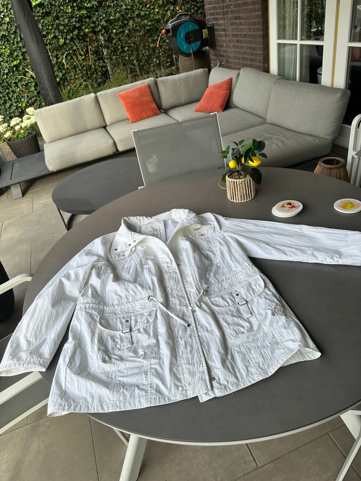 Witte Jacket & Coat lange zomerjack. maat 50, Jacket & Coat, Verzenden, Wit, Jas of Mantel