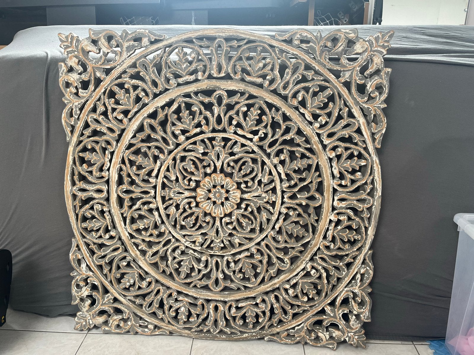 PTMD. Prachtig handgesneden houten wandpaneel 90x90cm, Huis en Inrichting, Ophalen, Gebruikt, Boho, Hout