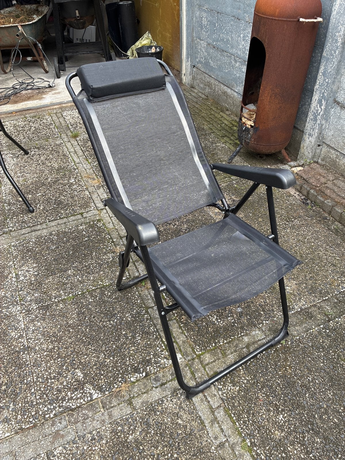 Verstelbare ligstoel/tuinstoel - Zwart, Tuin en Terras, Tuinstoelen, Ophalen of Verzenden, Gebruikt, Textileen, Verstelbaar