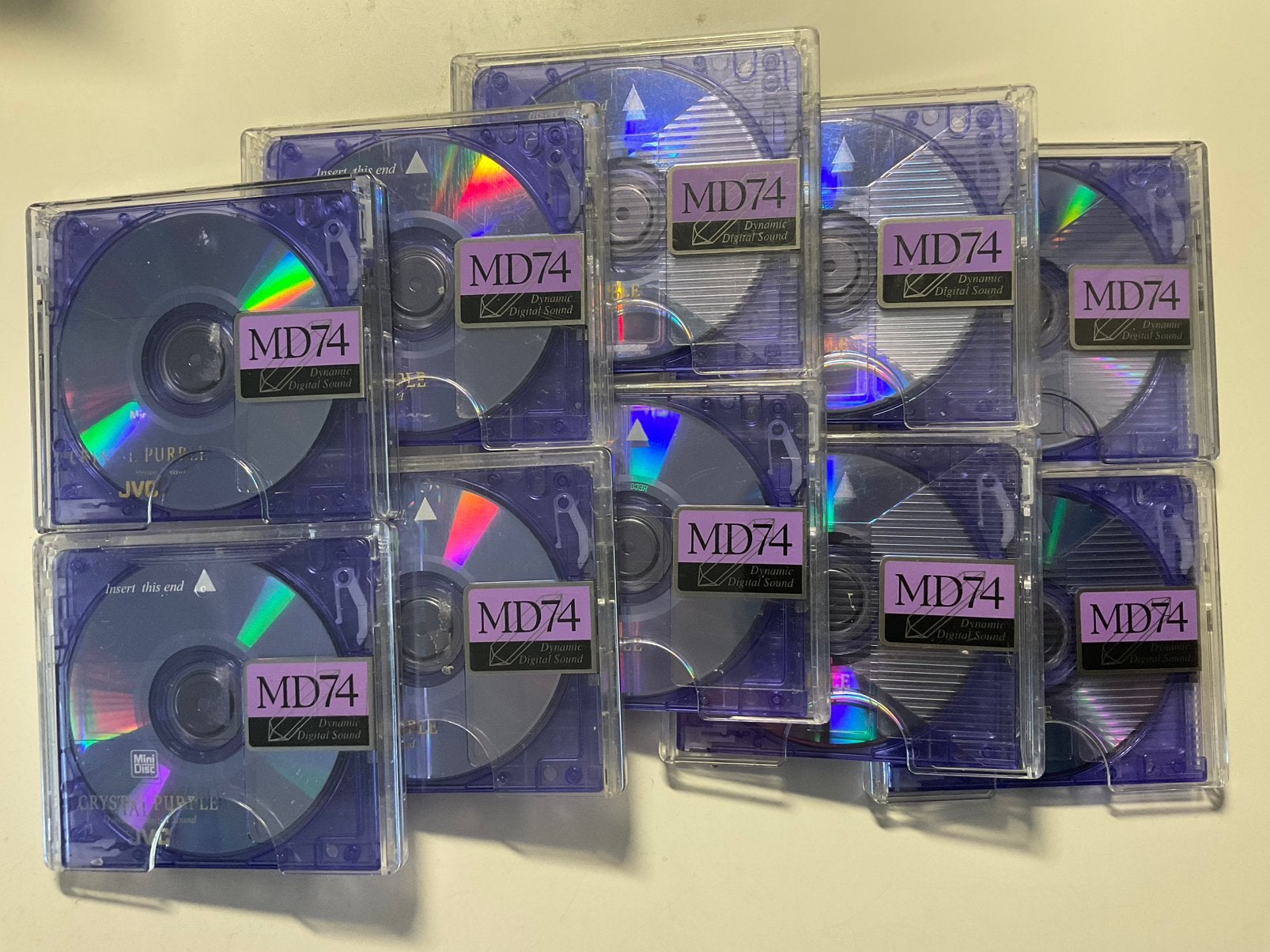 Minidisc’s. JVC  CRYSTAL PURPLE. 10x als nieuw. 74 minuten., Ophalen of Verzenden