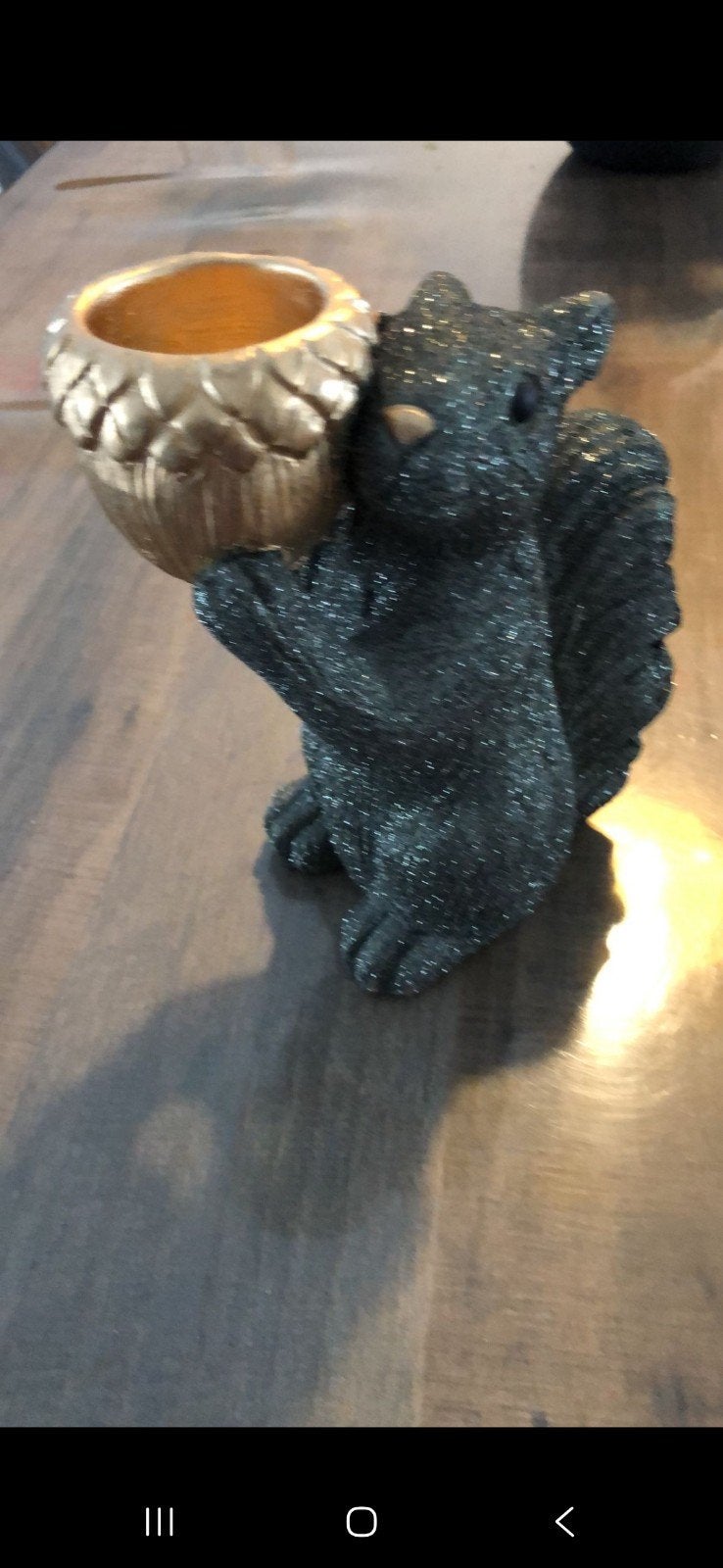 Decoratieve Eekhoorn met Gouden Eikel - Glanzend Zwart, Zwart, Overige materialen, Overige stijlen, Ophalen of Verzenden