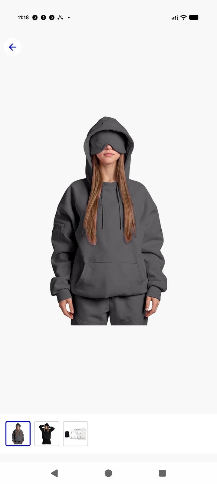 Comfortabele grijze hoodie maat 170 reis/vlieg, oogmasker, Kinderen en Baby's, Kinderkleding | Maat 170, Nieuw, Jongen of Meisje