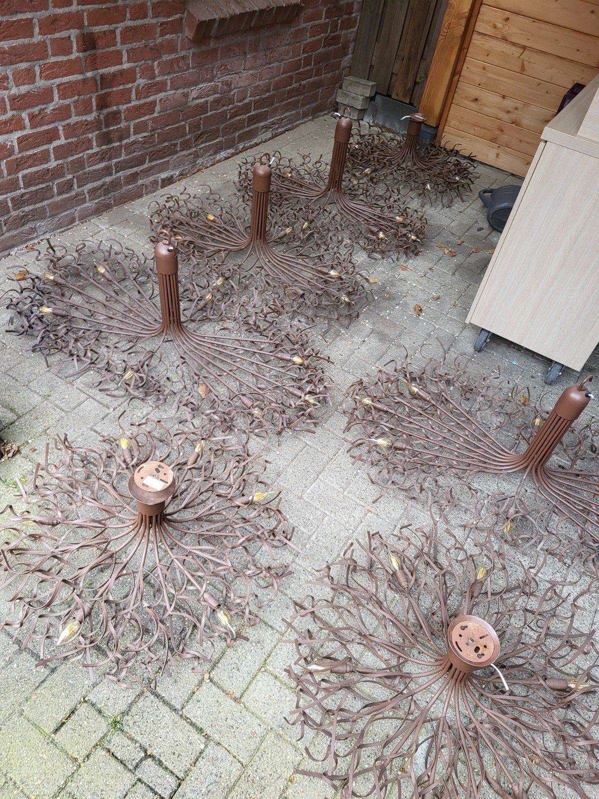 Grote rustieke handgemaakte kroonluchters roestbruin, Ophalen, Gebruikt, Metaal, Rustiek, Industrieel