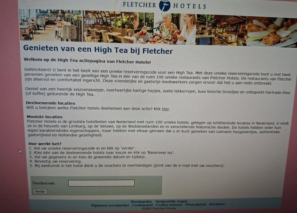 FLETCHER Voucher 2e High Tea gratis (AH), Twee personen, Kortingsbon, Overige typen