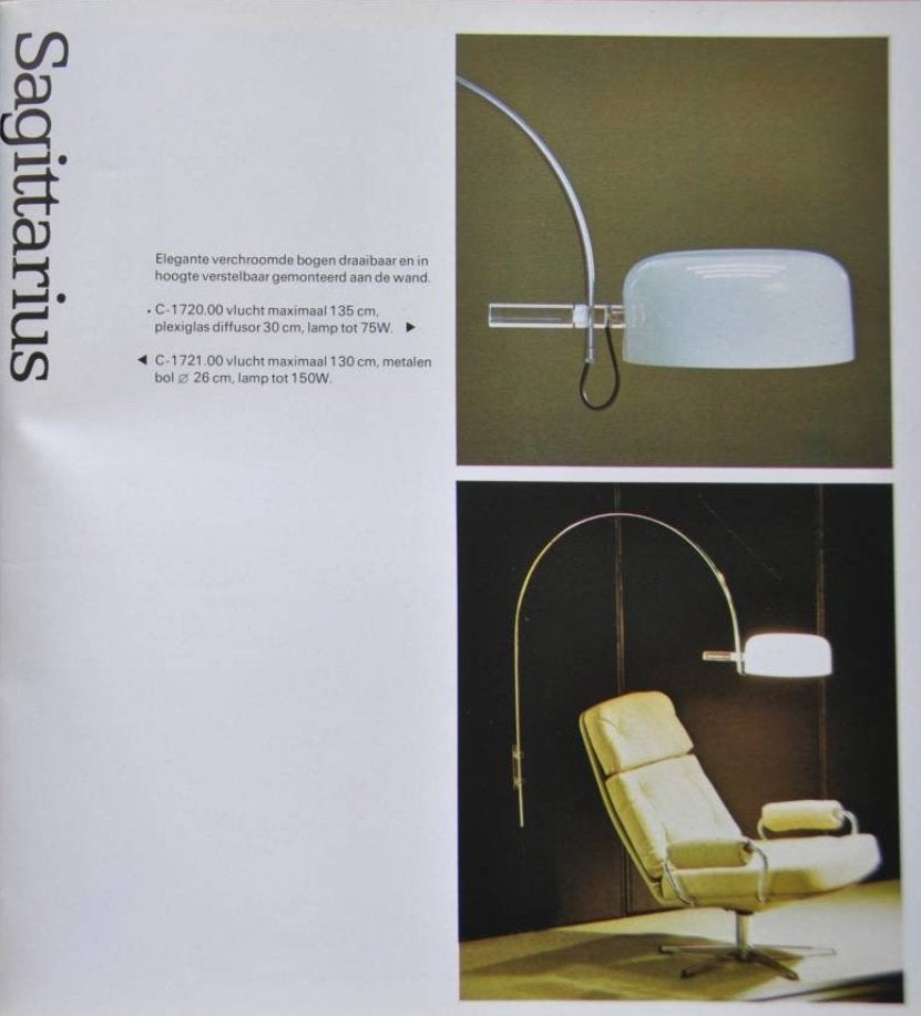 Vintage RAAK Amsterdam Sagittairus booglamp / wandlamp, Ophalen, RAAK Amsterdam, Onbekend, E27 (groot)