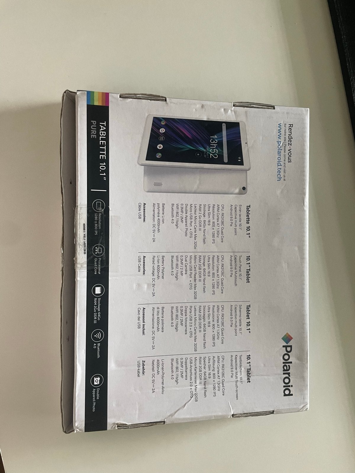 Polaroid Tablette 10.1" Pure, Zo goed als nieuw, 64 GB, Wi-Fi, Uitbreidbaar geheugen