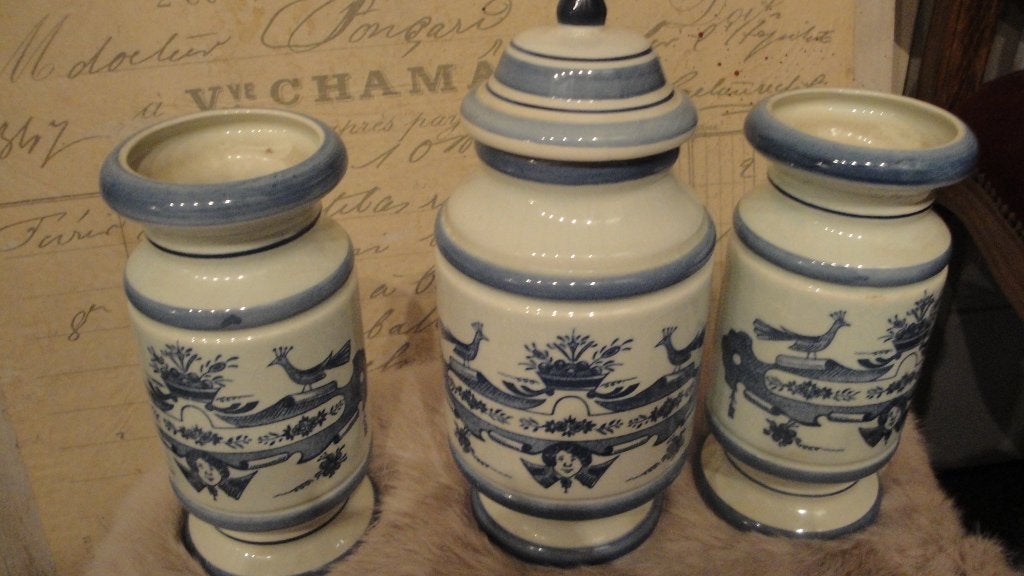 3 apothekers potten blauw, Ophalen of Verzenden
