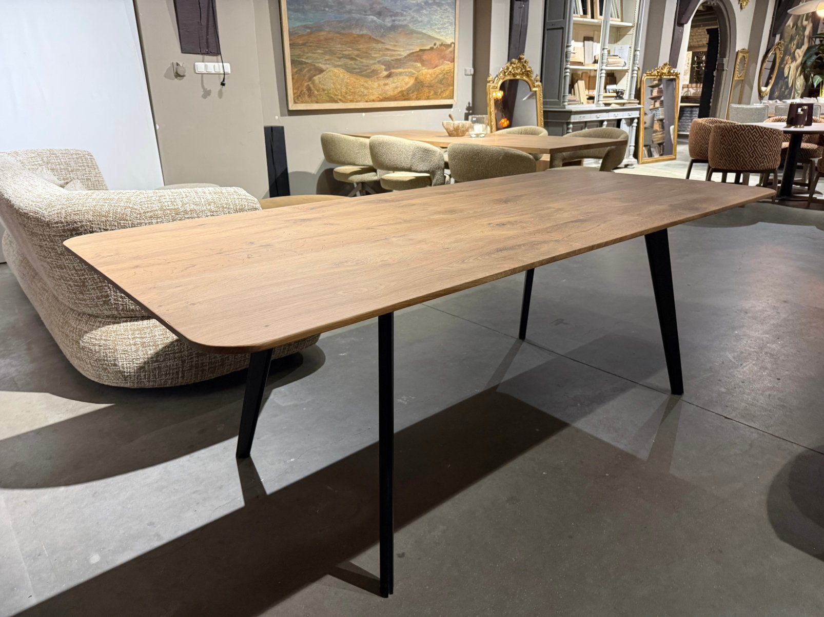Showroommodel 220x99 massief eiken blad stalen frame, Huis en Inrichting, Ophalen, Zo goed als nieuw, Rechthoekig, 50 tot 100 cm