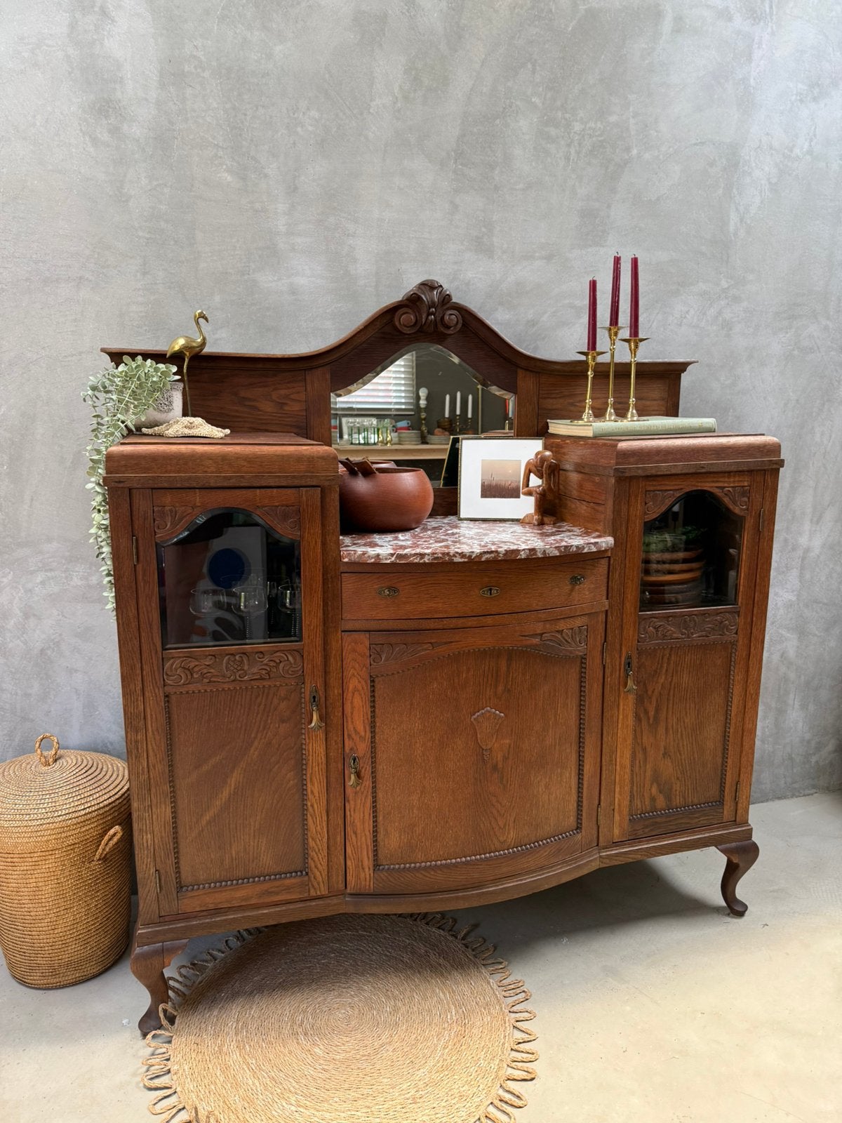 Antiek dressoir / antieke kast met spiegel en marmeren blad, Gebruikt, Q, Q, Q