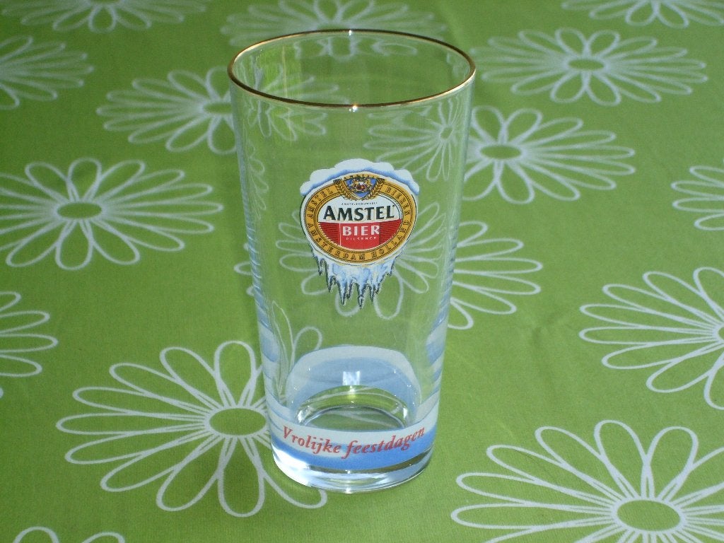 Amstel bier - Vrolijke feestdagen bierglas, Ophalen of Verzenden, Zo goed als nieuw, Glas of Glazen, Amstel