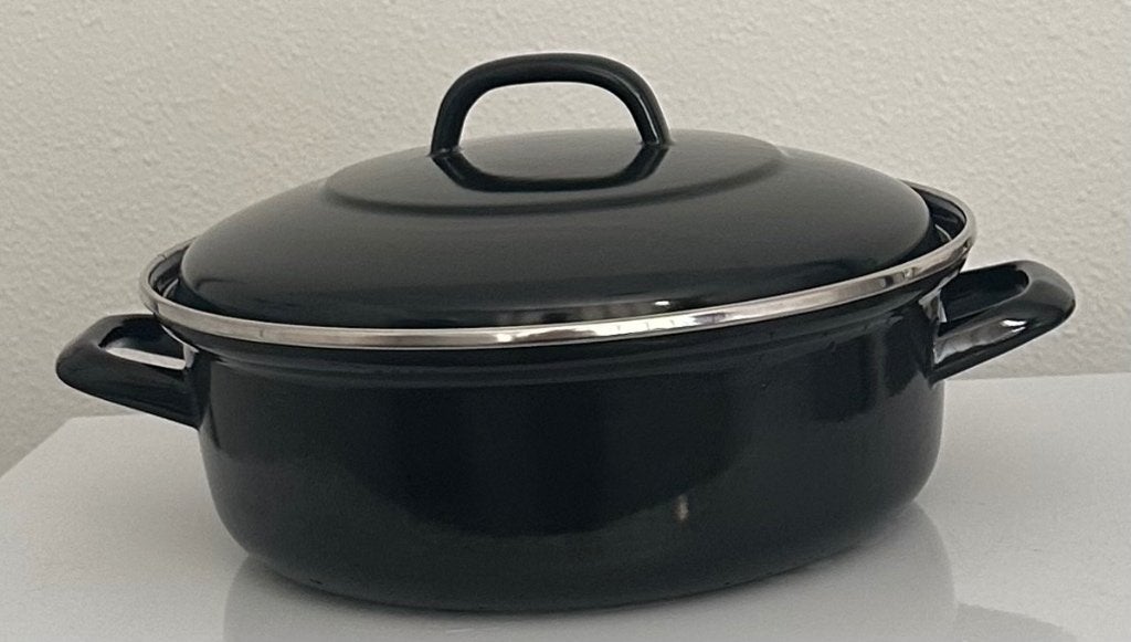 grote zware emaille braadpan en grote emaille stamppotpan, Ophalen, Gebruikt, Braadpan, Met deksel