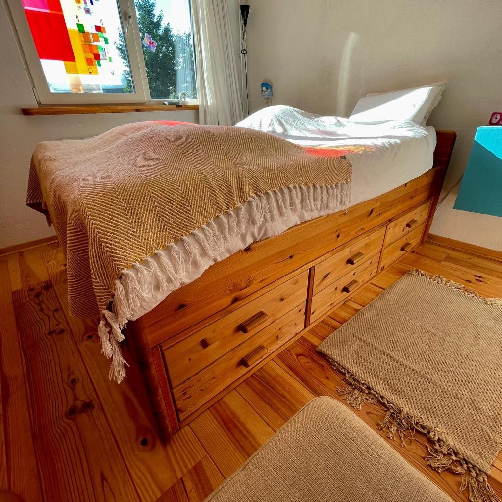 Houten BED te koop, Huis en Inrichting, Slaapkamer | Bedden, Ophalen, Gebruikt, Bruin, 140 cm