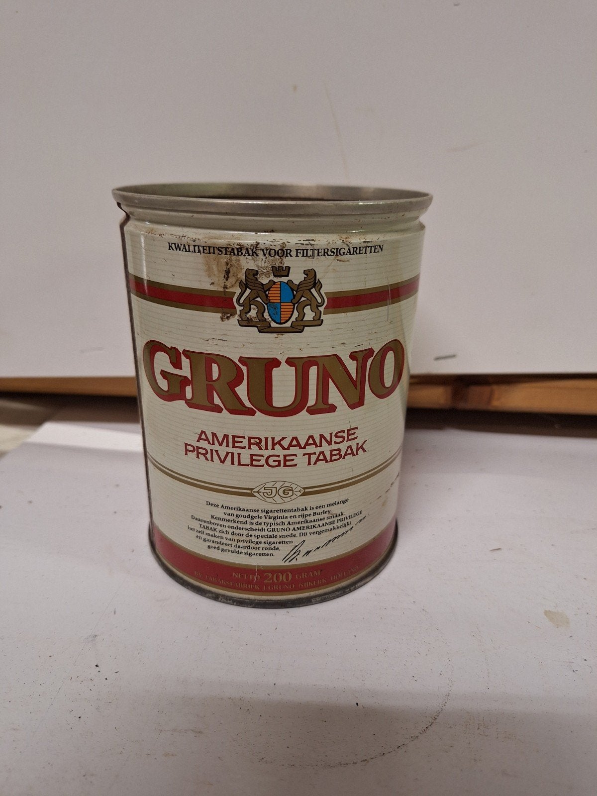 Vintage Gruno Amerikaanse Privilege Tabak Blik (200 gram), Verzamelen, Blikken, Ophalen of Verzenden, Gebruikt