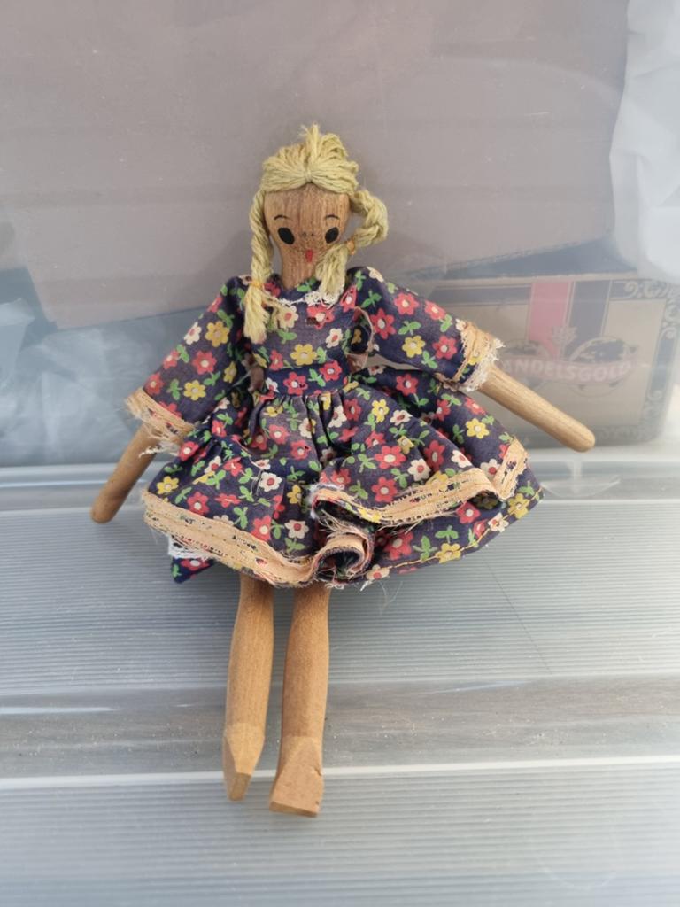 Vintage Houten Waspenknijper Popje - Handgemaakt, Kinderen en Baby's, Ophalen of Verzenden, Gebruikt, Overige typen