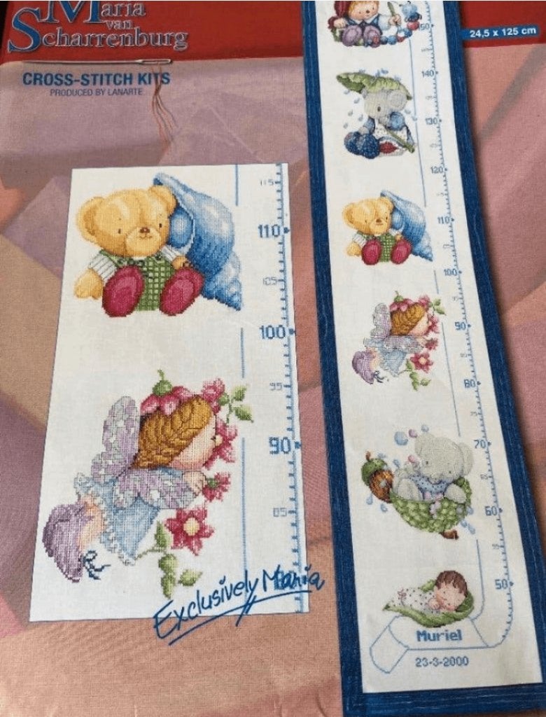 M. V SCHARRENBURG GROEIMETER kleine vriendjes COLLECTORS IT, Ophalen of Verzenden, Zo goed als nieuw, Handborduren, Borduurpakket
