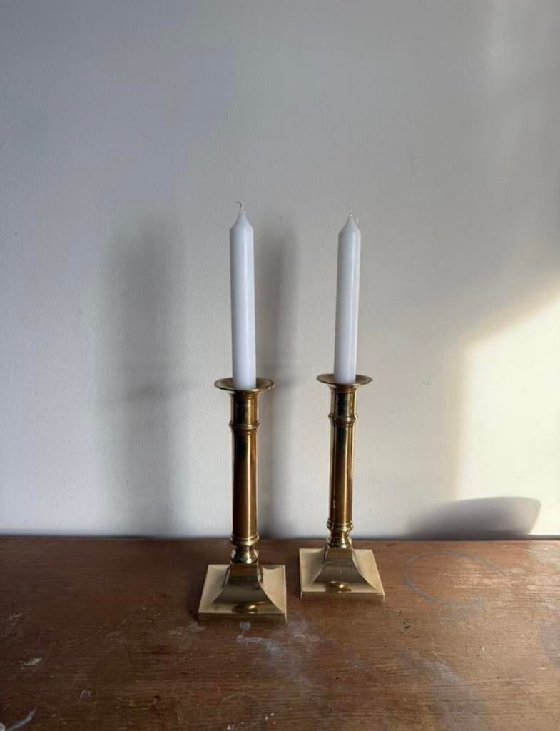 Set antieke / vintage messing kandelaars, Antiek en Kunst, Ophalen of Verzenden