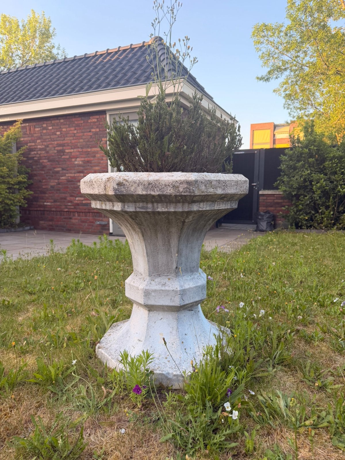 Klassieke betonnen Tuinvaas/ Bloembak op sokkel (Gratis!), Ophalen, Gebruikt