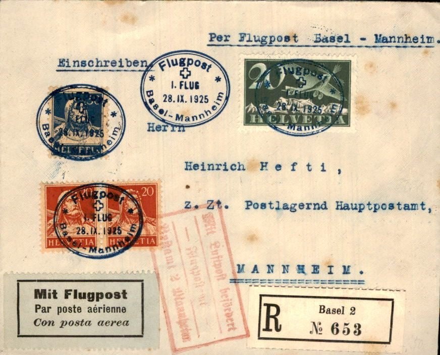 Zwitserland - Flugpost - Basel - Postzegels 0 1925, Postzegels en Munten, Brieven en Enveloppen | Buitenland, Verzenden, Envelop
