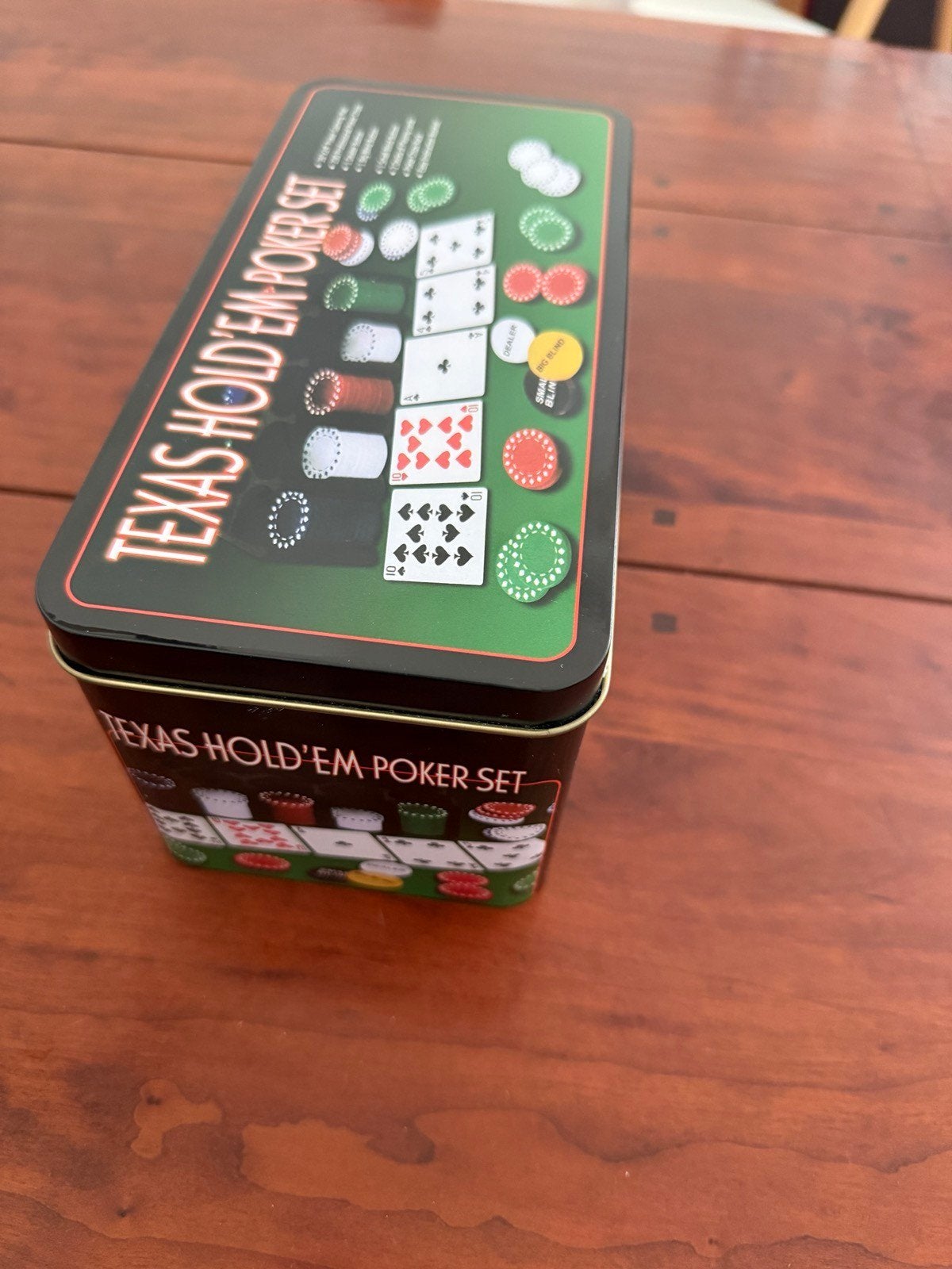 Texas Hold'em Poker Set in blikken doos, Drie of vier spelers, Ophalen of Verzenden, Zo goed als nieuw