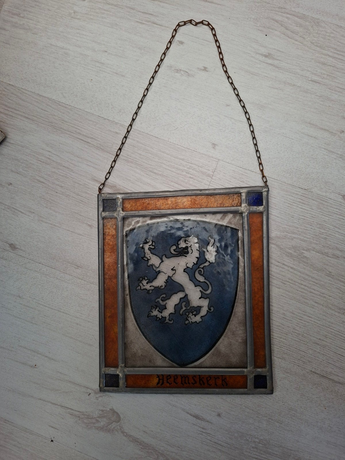 Glas-in-lood raamhanger met familiewapen Heemskerk, Antiek en Kunst, Ophalen of Verzenden