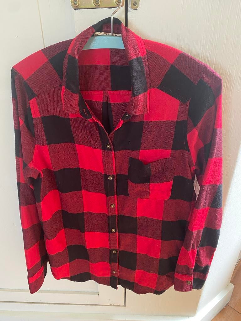 Hollister geruit overhemd rood/zwart flanel, Ophalen of Verzenden, Zo goed als nieuw, Rood