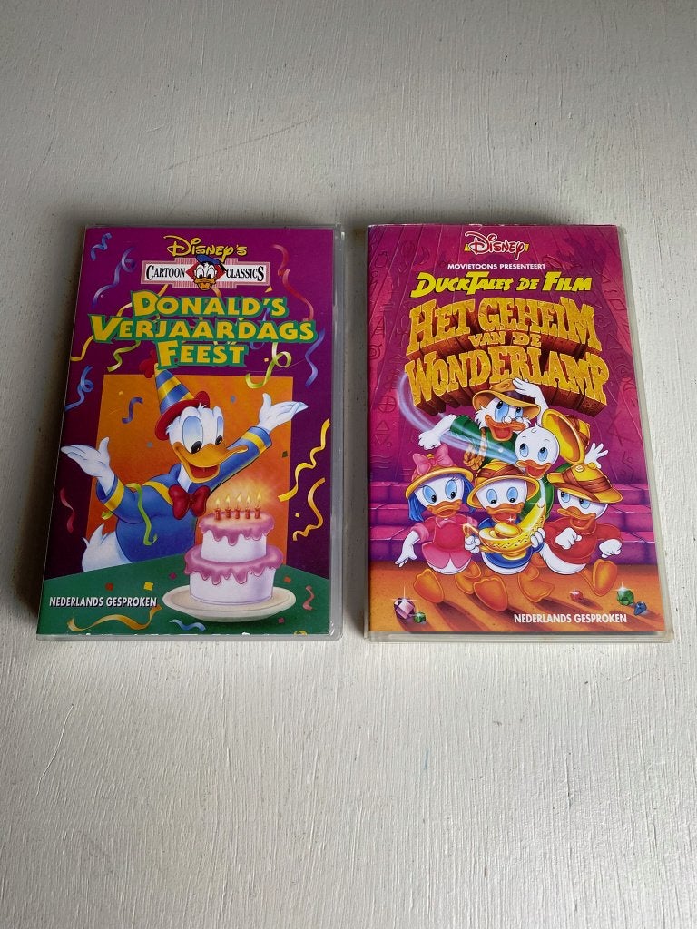 Donald's Verjaardags Feest & Geheim van de Wonderlamp VHS, Nederlands ondertiteld, Engels, Alle leeftijden, Ophalen of Verzenden