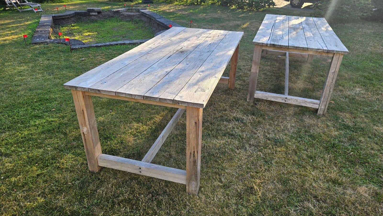 Teak tuintafel 207x93 cm van oud teakhout - Haans Living, Ophalen of Verzenden, Rechthoekig, Teakhout