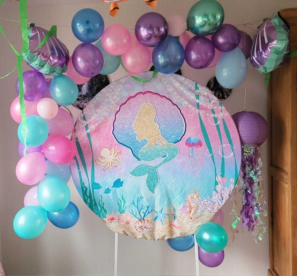 Kinderfeestje Backdrop Cirkel ZEEMEERMIN versiering, Ophalen, Zo goed als nieuw, Verjaardag