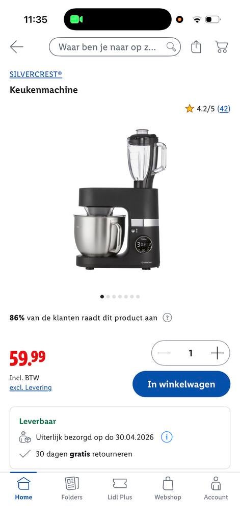 SILVERCREST Keukenmachine - Nieuw in doos, 4 liter of meer, Ophalen of Verzenden, Nieuw, 3 snelheden of meer